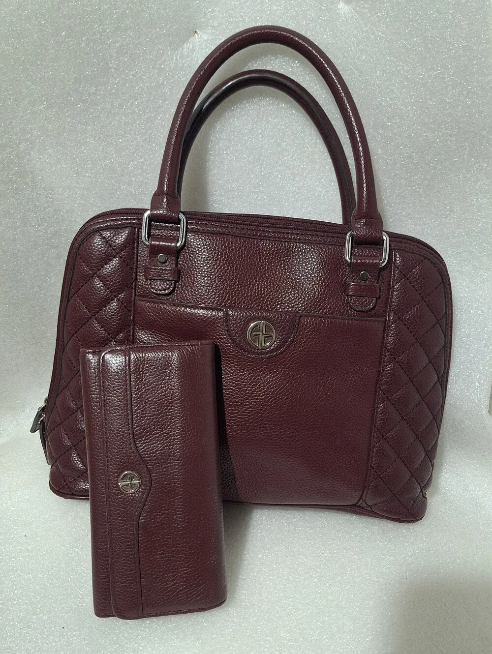 Women's Quilted Dome Satchel and Wallet - Deep Burgundy